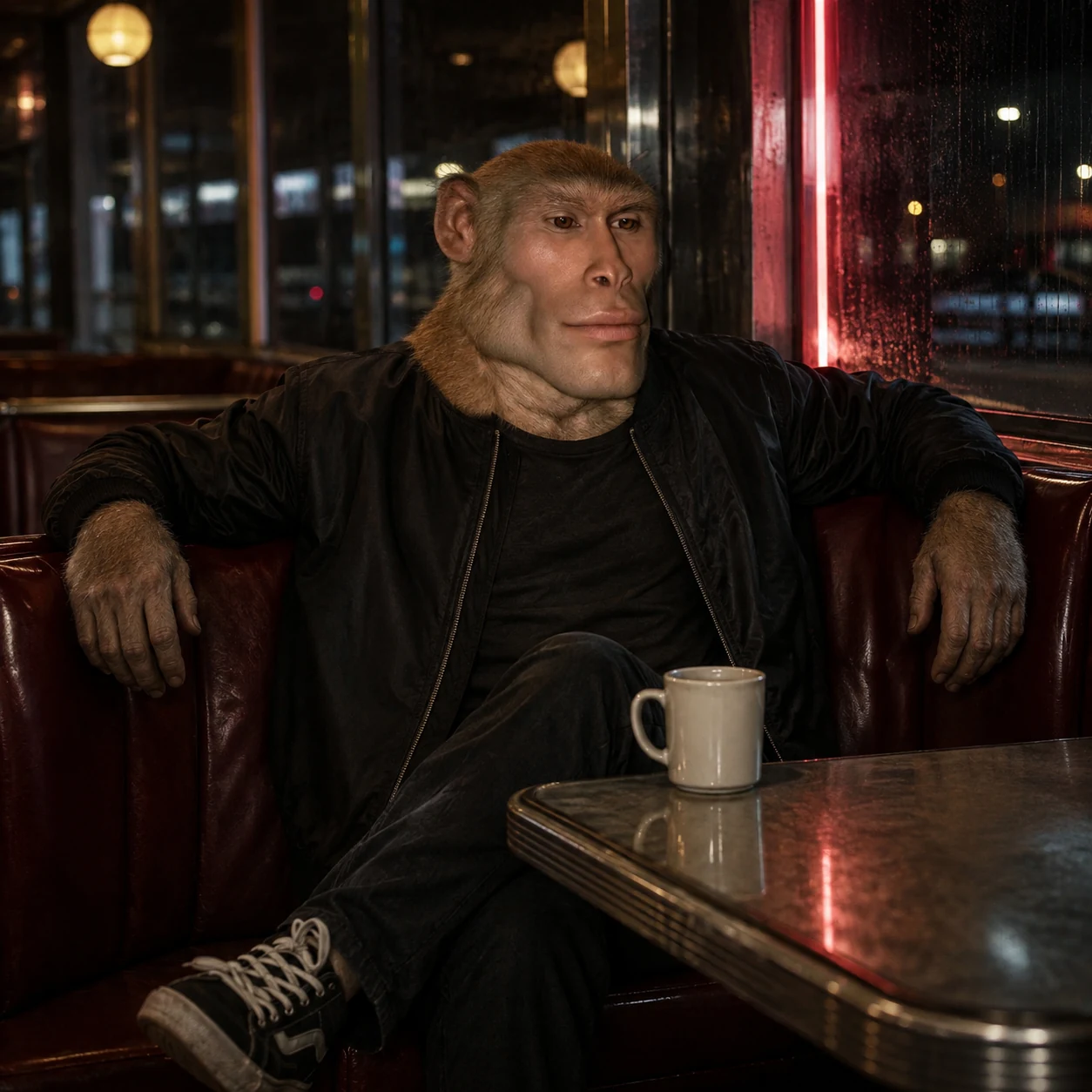 Sigma Ape in a diner